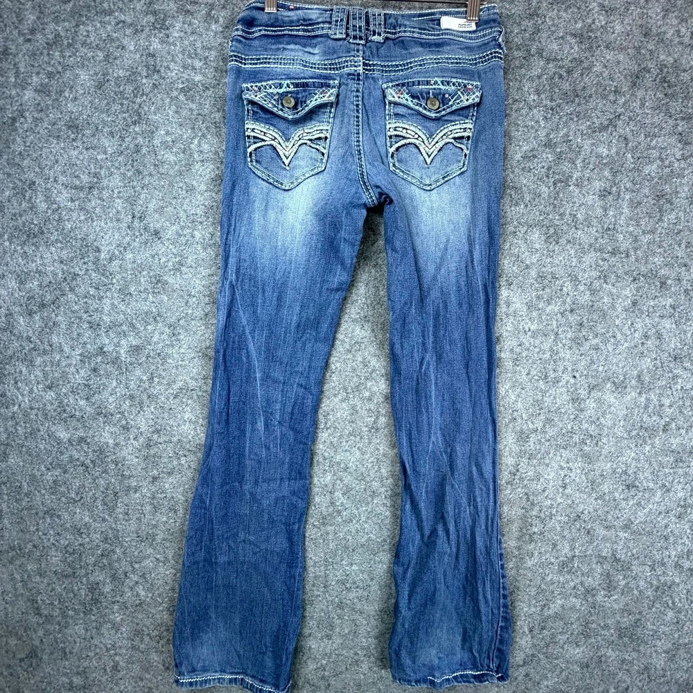 Almost Famous Jeans Womens 7 Blue Y2K Low Rise Bootcut Leg Flap Pocket Cowgirl